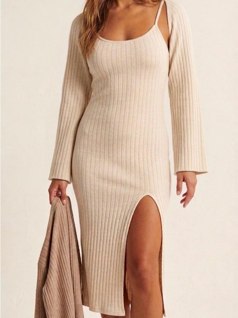 White Ribbed Midi Dress
